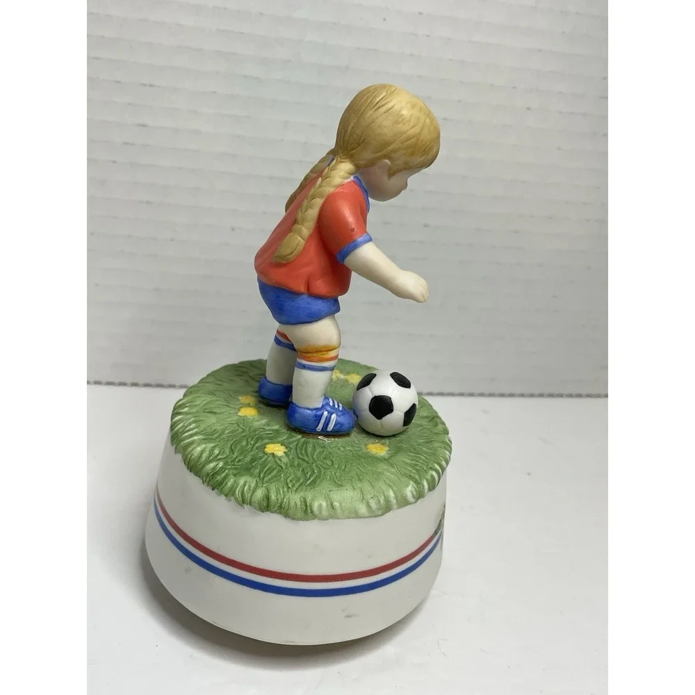 Music Box Company Playmate Soccer  Football Girl Musical Figurine San Francisco